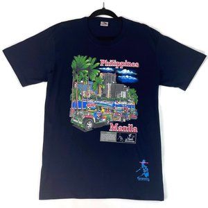 Dibuho Men's Size Large Manila, Philippines & Jeepney Hand Painted T-Shirt